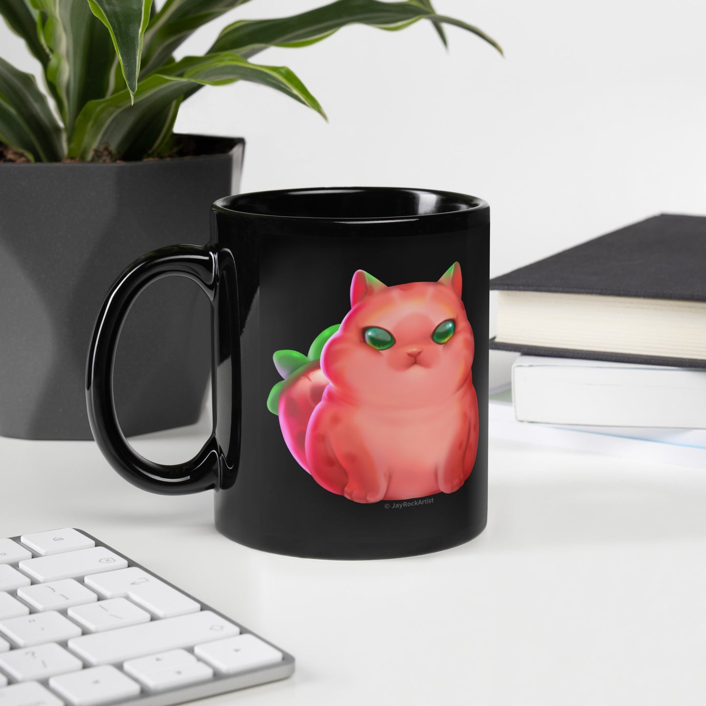 Strawberry Cat - Mug, JayRockArtist (Printful)