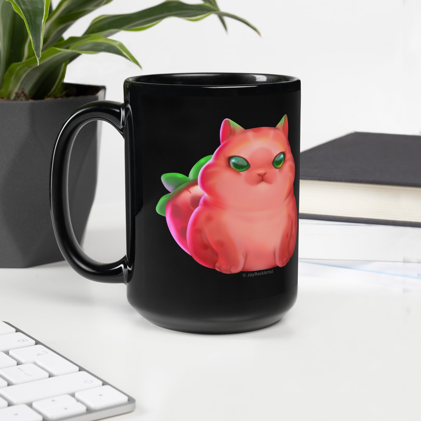 Strawberry Cat - Mug, JayRockArtist (Printful)