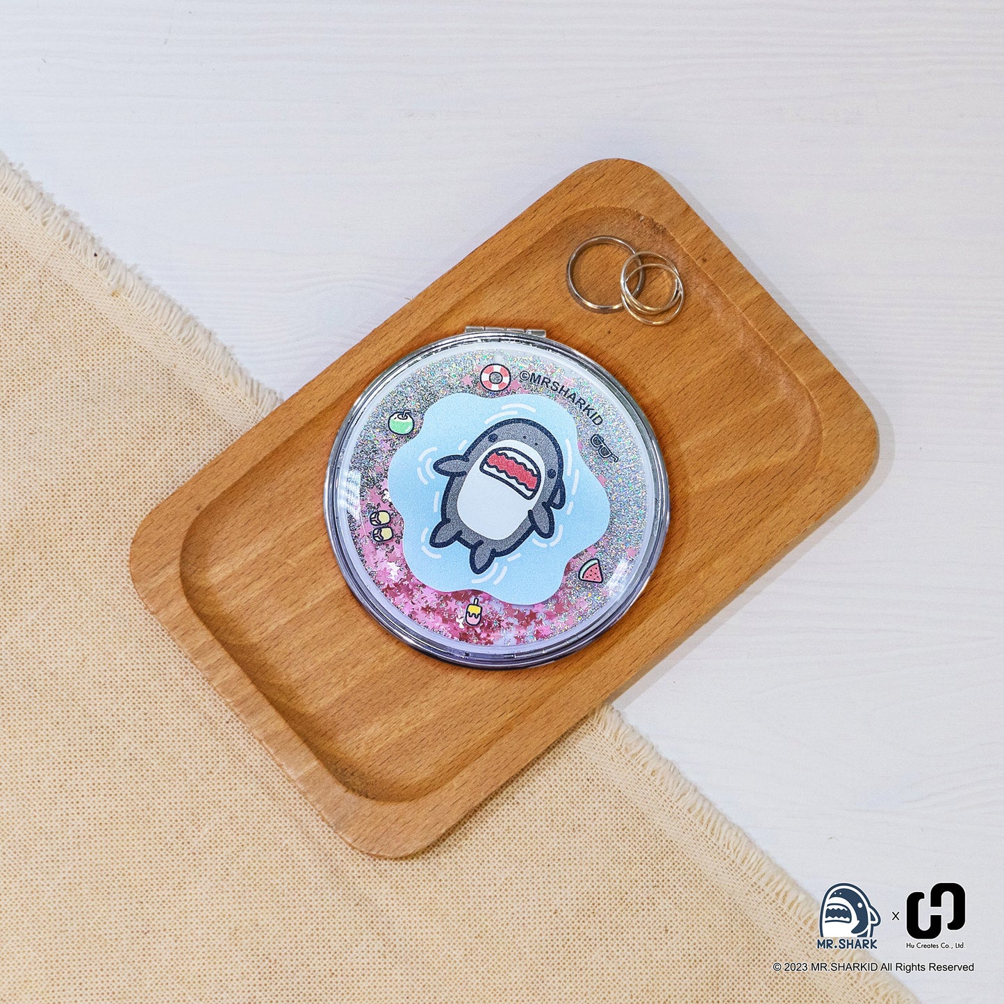 Cute Shark Glitter Quicksand Mirror, Pocket Mirror, Mr. Shark