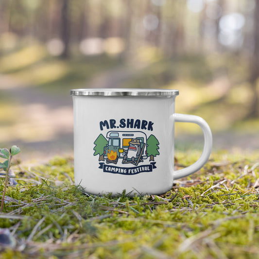 Camping Festival - Enamel Mug, Mr.Shark (Printful)