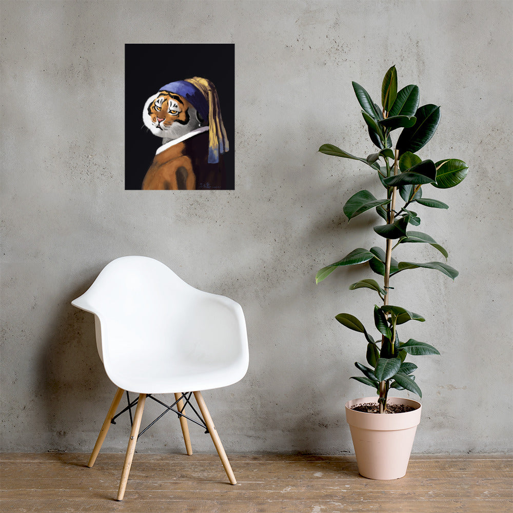 Tiger With A Pearl Earring - Art Print