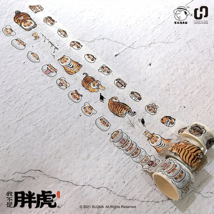 Fat Tiger Tapes With Cute Illustrations, 3 Types (Washi Tapes & Clear PET Tape), Bu2ma